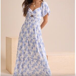 Altar'd State Blue and White Floral Maxi Dress